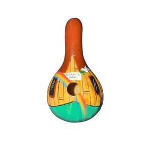Vintage  Hand Painted "Noah’s Ark" Gourd  Birdhouse w/ Metal Hanger 4.5" Tall